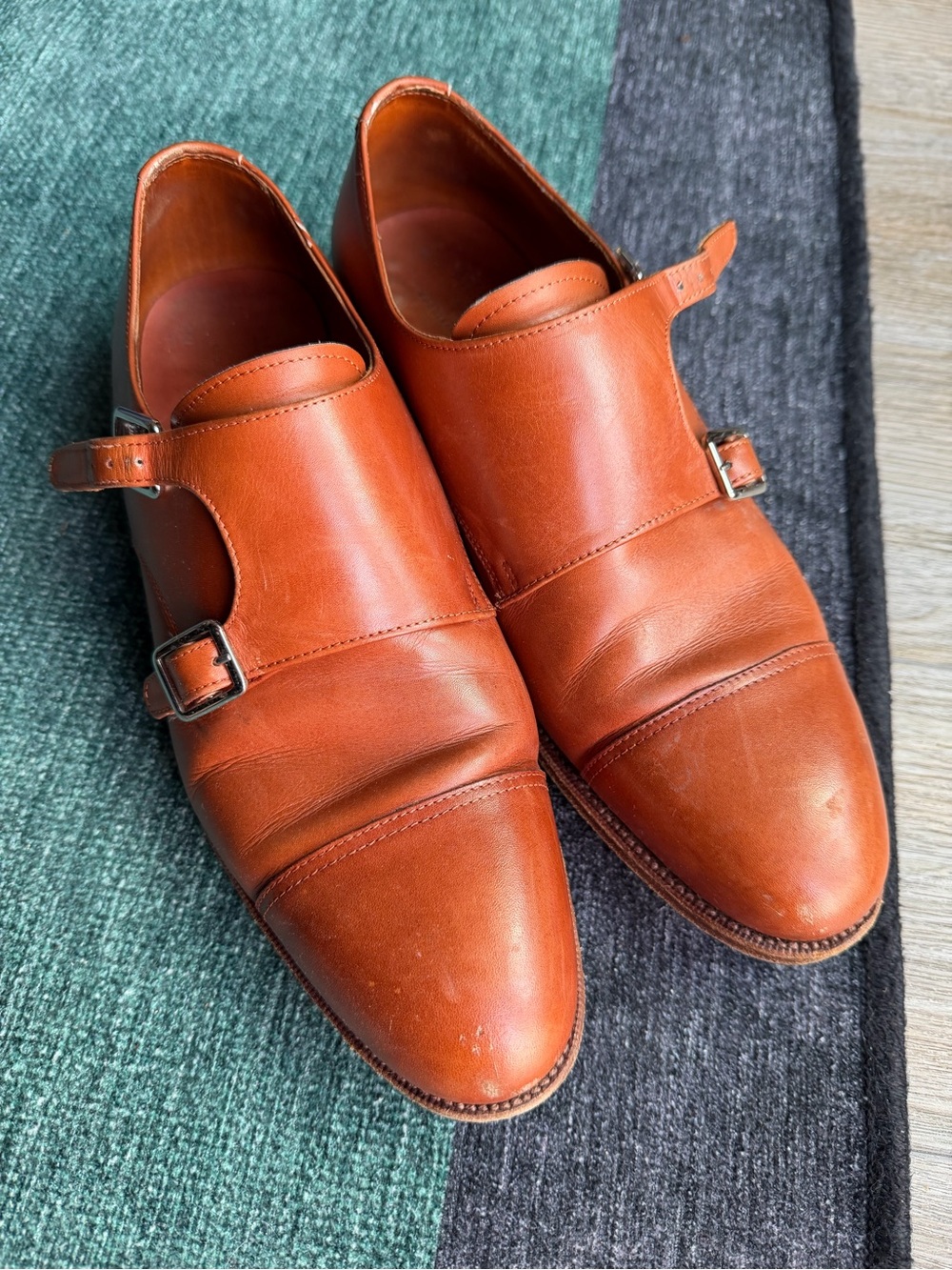 Meermin Men's Double Monk Strap Leather Shoes in Cognac